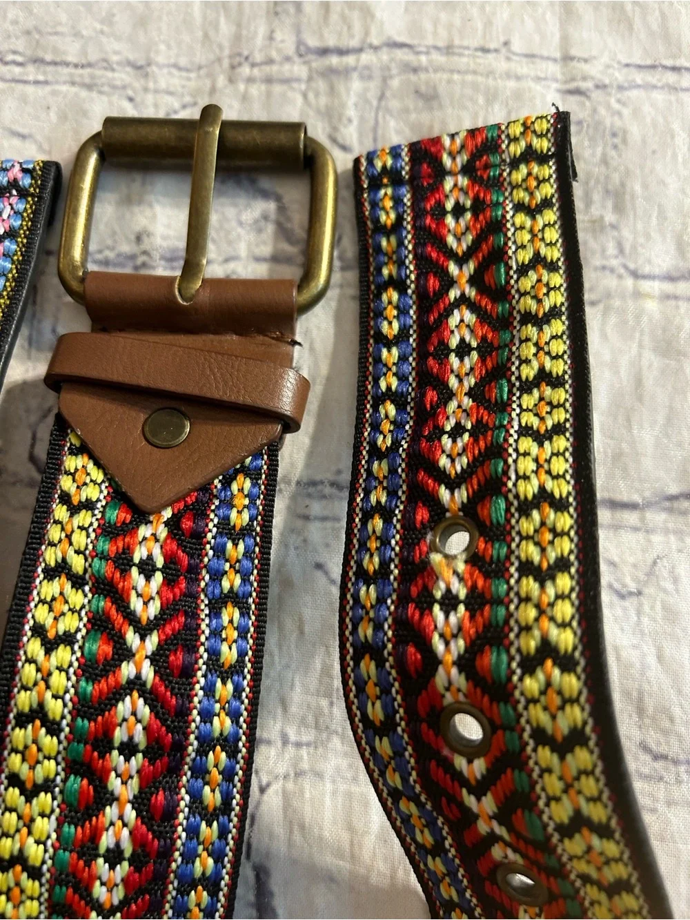 BOHO AZTEC WESTERN MULTI COLORED FABRIC VEGAN BLACK & BROWN (2) BELTS SIZE 1X